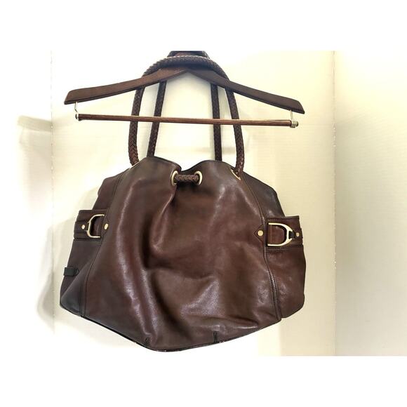 Cole Haan Pebbled Leather Drawstring Shoulder Bag – Large Brown, Braided Handles - Picture 5 of 15